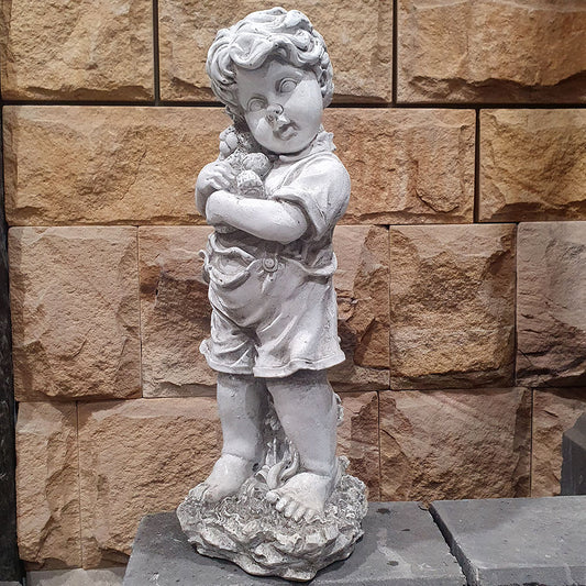 Boy Hugging Puppy Garden Ornament - Available at Simon's Seconds