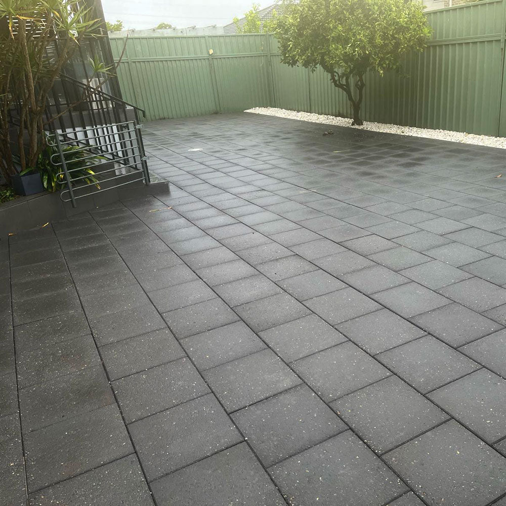 Shot Curl 400x400x45mm SHOTBLAST Concrete Pavers - Charcoal - Factory Seconds - Outdoor Area - Available at Simon's Seconds