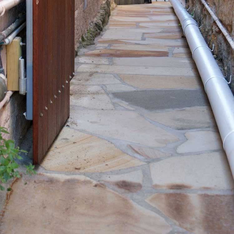 Australian Sandstone Diamond Sawn Random Flagging - 30mm Thick - 1st Quality - Laid on Pathway - Available at Simon's Seconds