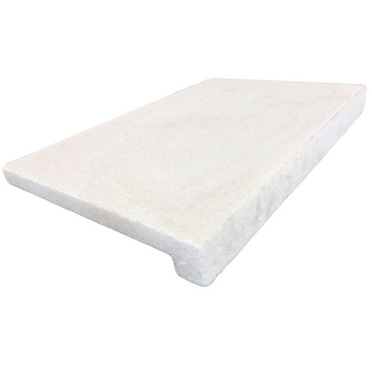 Cristallo Bianco Tumbled Marble 600x400x30/60 Drop Nose Coping - 1st Quality - Single Piece - Available at Simon's Seconds