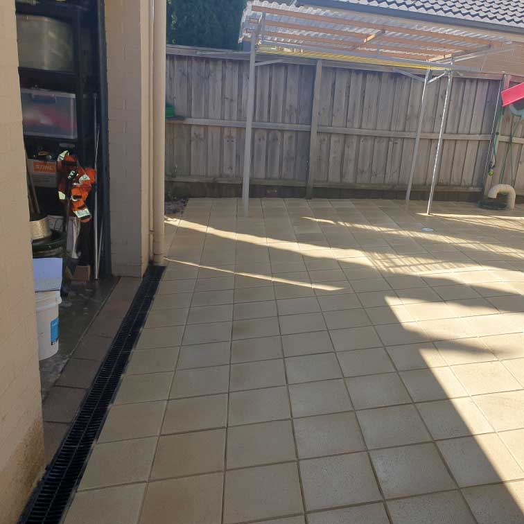 Promenade 300x300x40mm Concrete Pavers - Almond - 1st Quality - Laid Backyard - Available at Simon's Seconds